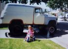My angel and my1964 W300 Dodge Power Wagon Town Panel.JPG