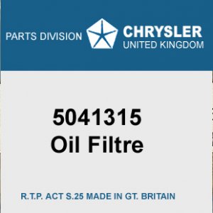 Chrysler Parts Label - Oil Filtre